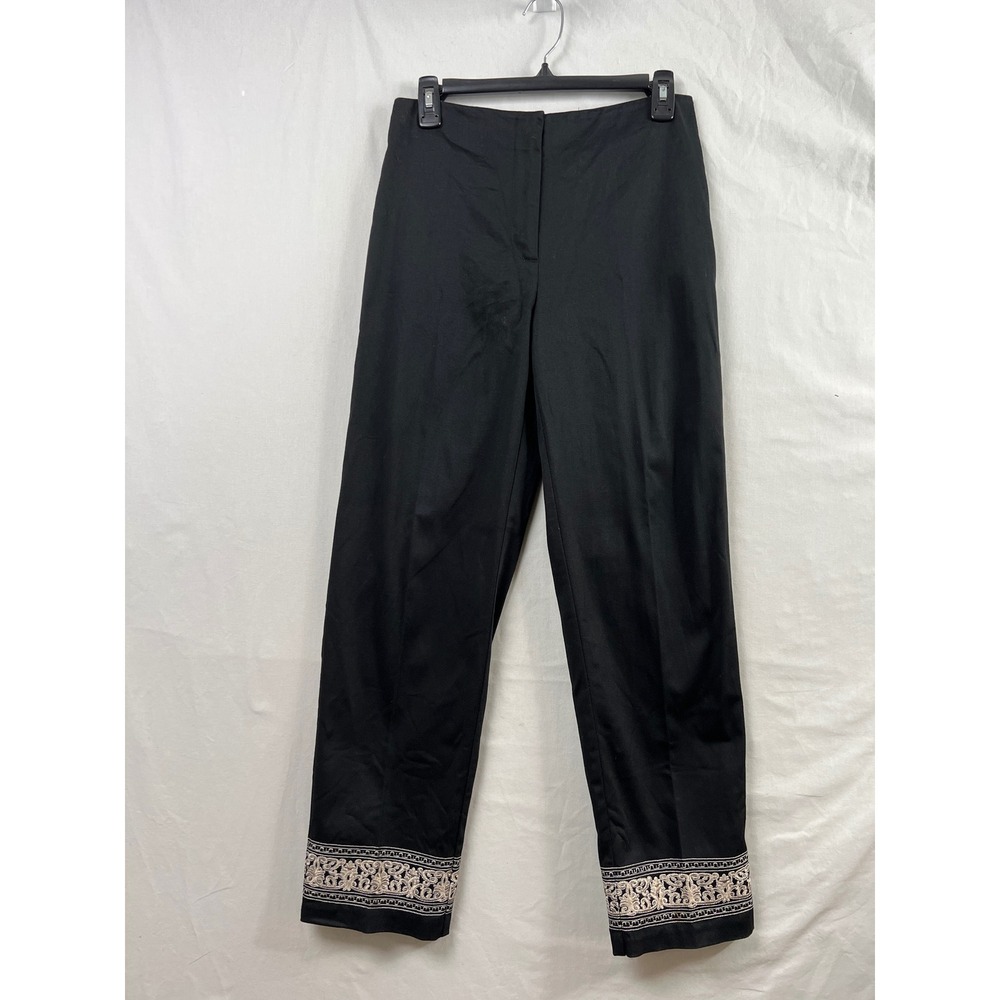 Ann Taylor Trousers Womens 6 Black Embroidered Hem Straight Leg Pants